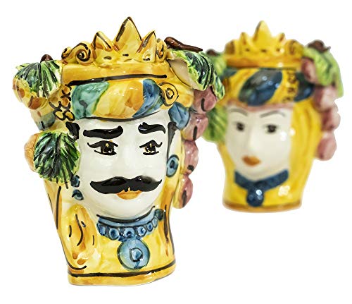Cabezas de moro de cerámica siciliana de Caltagirone adornos hechos a mano 15 cm 5