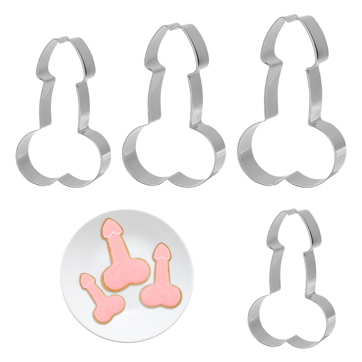 4Pcs Cookie Cutter Set, GLADFRESIT Stainless Steel Funny Baking Mold - 4 Different Sizes Biscuit Fondant Cutter for Single Party