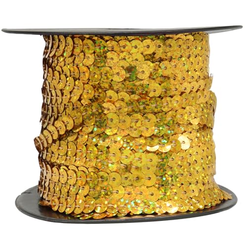suiwotin 100 Yards Sequin Trim - 6mm Flat Round Sequins for Crafts Sewing & Costume Embellishment Gold