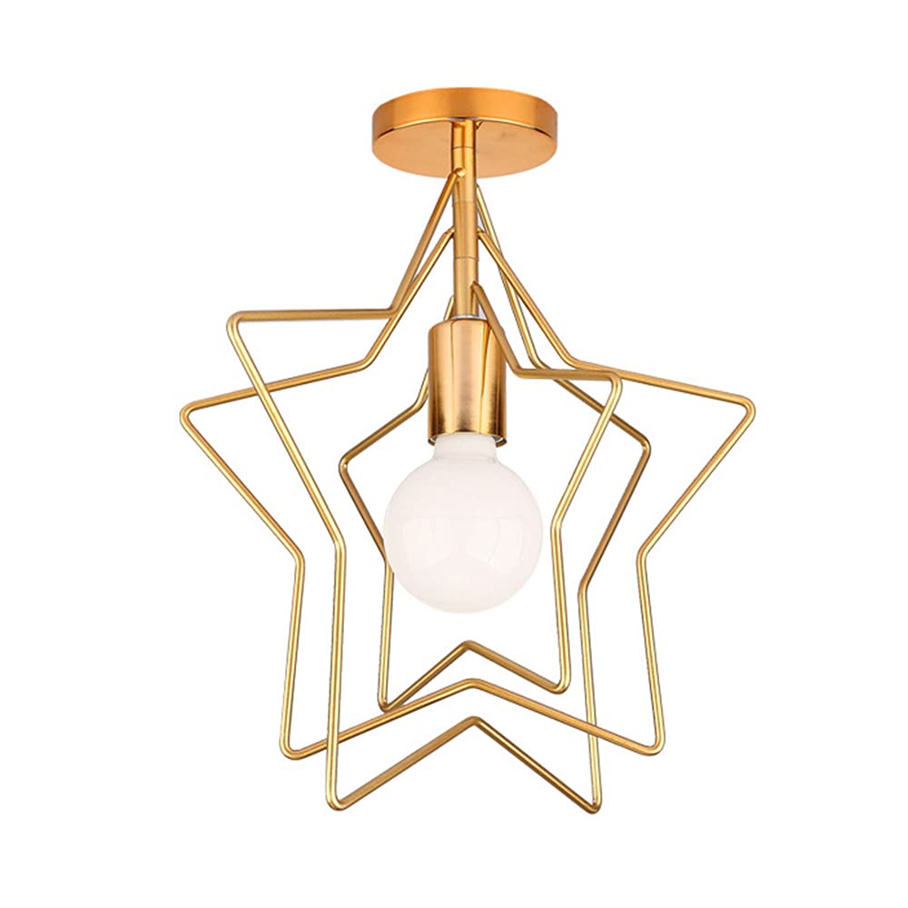 Retro Industrial Ceiling Lamp - E27 Vintage Pendant Light Modern LED Metal Lighting Shades Gold Metal cage lamp Shade for Loft Restaurant Coffee Bar (Star)