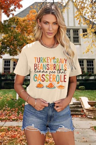 Image of Thanksgiving Shirts Women Turkey Gravy Beans and Rolls Tshirts Funny Turkey Graphic T-Shirt Family Thanksgiving Tops