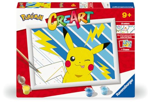 Ravensburger CreArt: Pokémon Pikachu – Dipingere con i Numeri per Bambini 9+ Anni, Kit Pittura con Tavole, Cornice, Pennello e Colori Inclusi, 25 x 18,30 cm, Idee Regalo