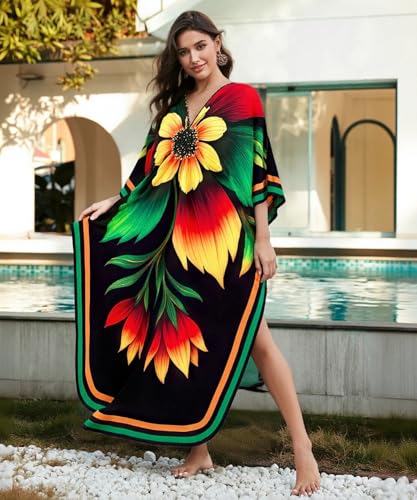 Image of sunforyou Kaftan Dresses for Women Stylish Caftans Plus Size Beach Cover up Soft Loungewear
