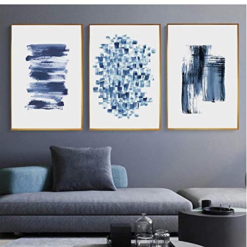 Peinture sur toile bleu marine 50x70cm style moderne abstrait sans cadre pour salon