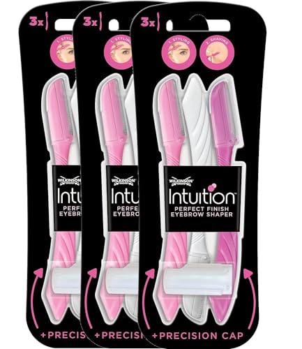 Wilkinson Sword Intuition Perfect Finish - pack de 3 blisters con 3 cuchillas de Afeitar, Moldear y Perfilar las Cejas y el Vello Facial - Unisex - Validas Para Hombres y Para Mujeres