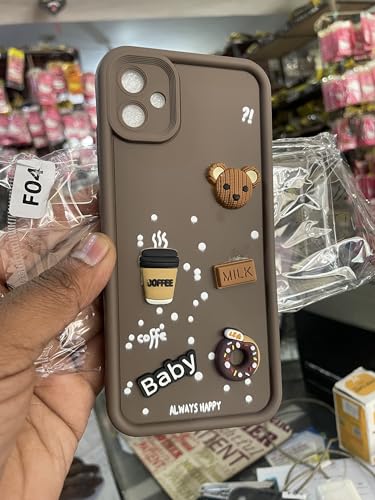 Image of Bintage Cute Fun Taddy Cartoon 3D Ball Bear Milk Cake Coffee Silicon Case Full Body & Camera Protection Back Cover Compatible for Samsung Galaxy A04E - 4G - Brown