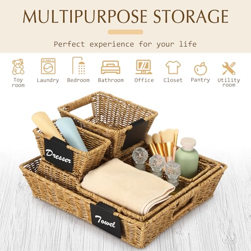 Marsui-9-Pcs-Wicker-Storage-Baskets-for-Pantry-Organization-with-Handle-Labels-Handwoven-Multi-size-Brown-Small-Organizer-Baskets-Storage-Bins-Container-for-Shelves-Closet-Toilet-Christmas-Holiday