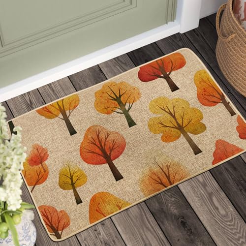 Tapete de puerta con diseño de árboles otoñales, color naranja y amarillo, para entrada al aire libre e interior, decoración de otoño, de goma, impermeable, antideslizante, absorbe el polvo, fácil de