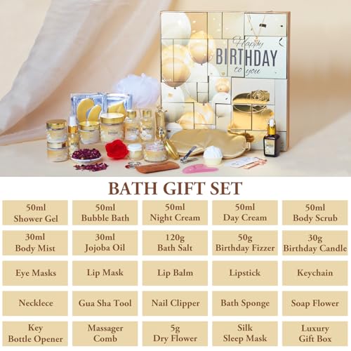 24Pcs Happy Birthday Gifts for Women Mom - Luxury Birthday Presents Spa Gift Set, Bath and Body Gift for Sister Girlfriend Wife Grandma with Necklace, Birthday Gift Set Idea for Women Female Friends - Image 3