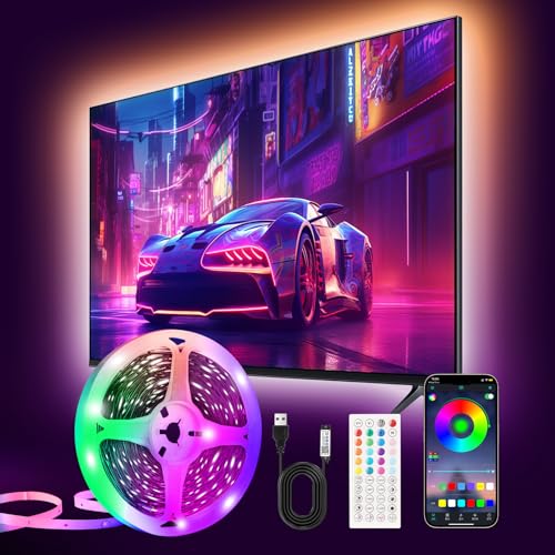PSTAR TV LED Backlight,9.84ft Music Sync RGB Backlight with Remote & App Control, USB Powered for 32-45 Inch TVs, Computer, Bedroom, Gaming Setup, Home Cinema