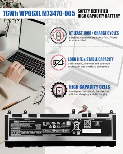 Image of 76Wh WP06XL M73470-005 Battery Replacement for Hp Elitebook 830 835 840 845 860 865 G9 /G10, Elitebook X360 1040 G9 /G10, ZBook Firefly 16 G9 /G10 Series M64308-171 - 11.58V 6304mAh 3-Cell