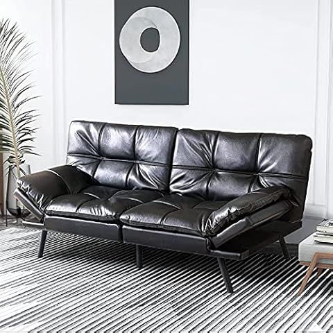 Futon Sofá Cama Convertible de Cuero Sintético Negro Cover