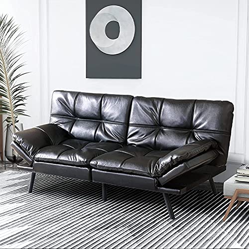 IULULU Futon Sofa Bed, Faux Leather Couch Bed...