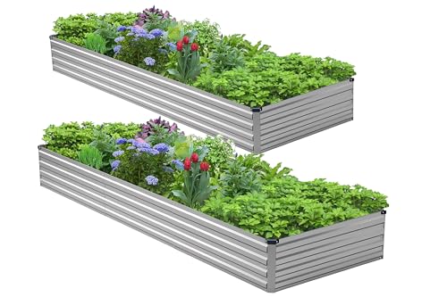 Image of 2PCS 10x3x1ft Galvanized Raised Garden Bed Kit,Metal Planter Box for Vegetables,Flowers,Herbs Durable Rust-Resistant Patio Gardening Beds,Silver