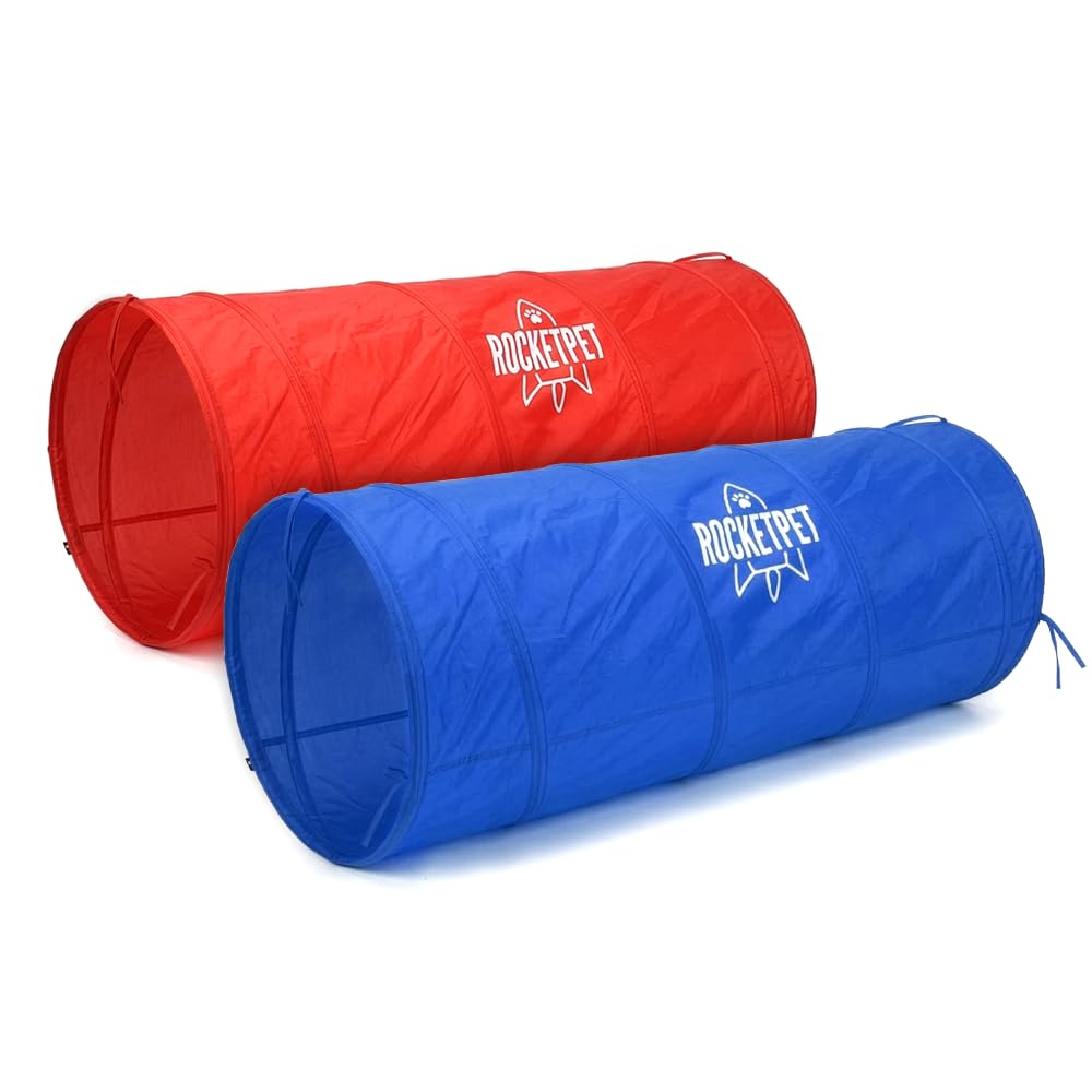 ROCKETPET Dog Agility Tunnel Set- Durable Puppy & Dog Training Tunnels with Pegs and Carry Bag for Garden Outdoor & Indoor Use