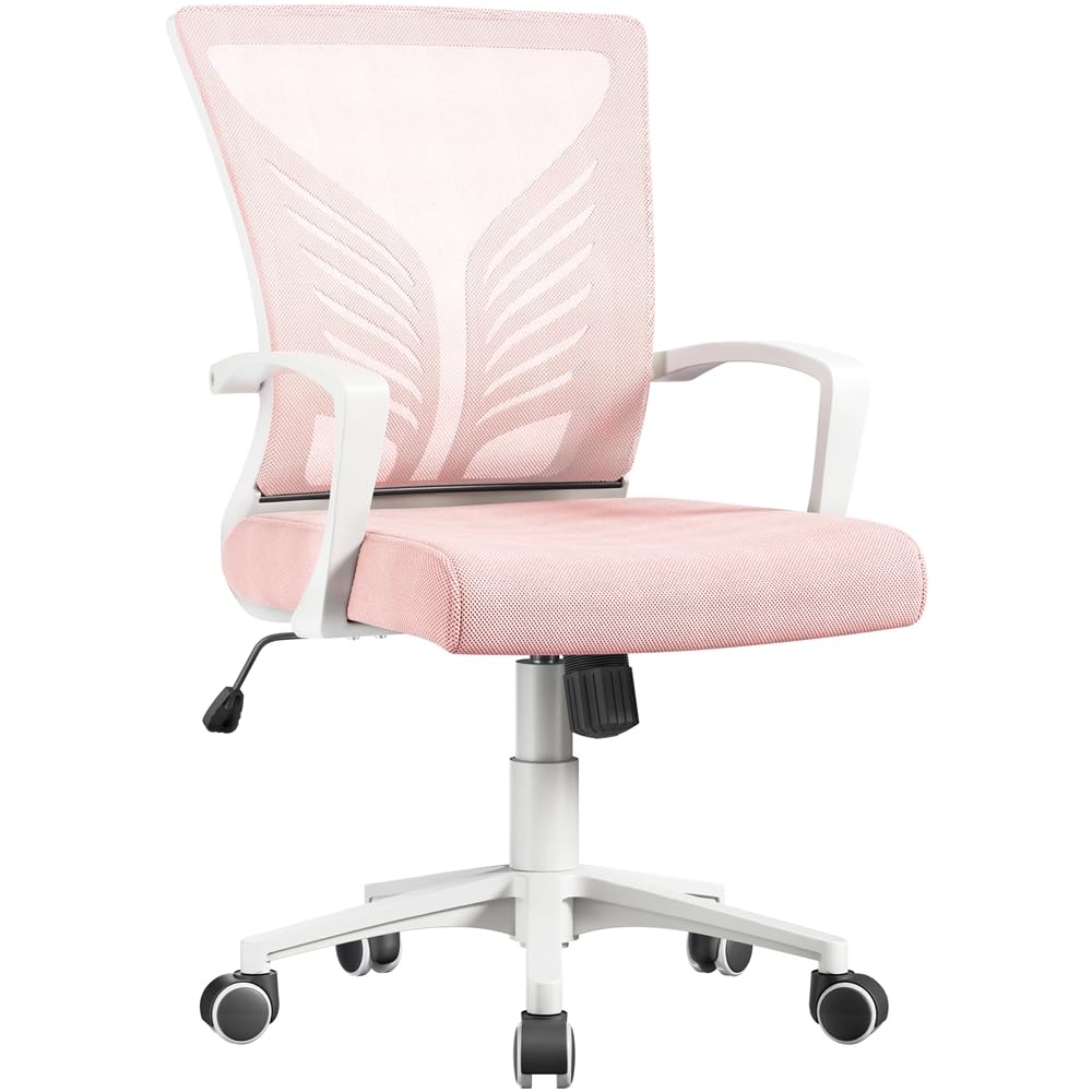 Yaheetech Office Chair with Tilt Function, Mesh Chair with Lumbar Support and Butterfly Design for Study, Maximum Load 300 lbs, Pink