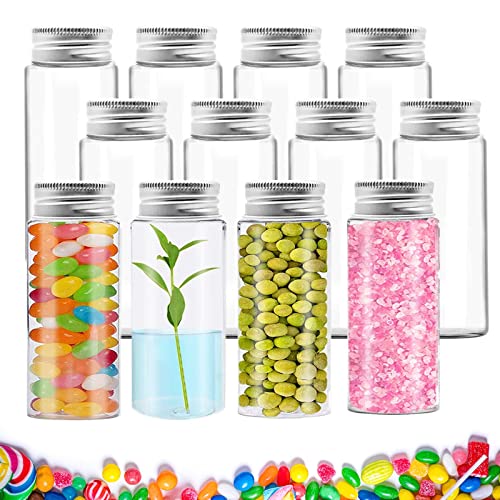 12 Piezas Tubo de Ensayo de Vidrio con Tapa de Rosca Probeta 60 ml Tubo de Ensayo Laboratorio Tubo de Ensayo de Vidrio Transparente para Perlas Dulces Cover