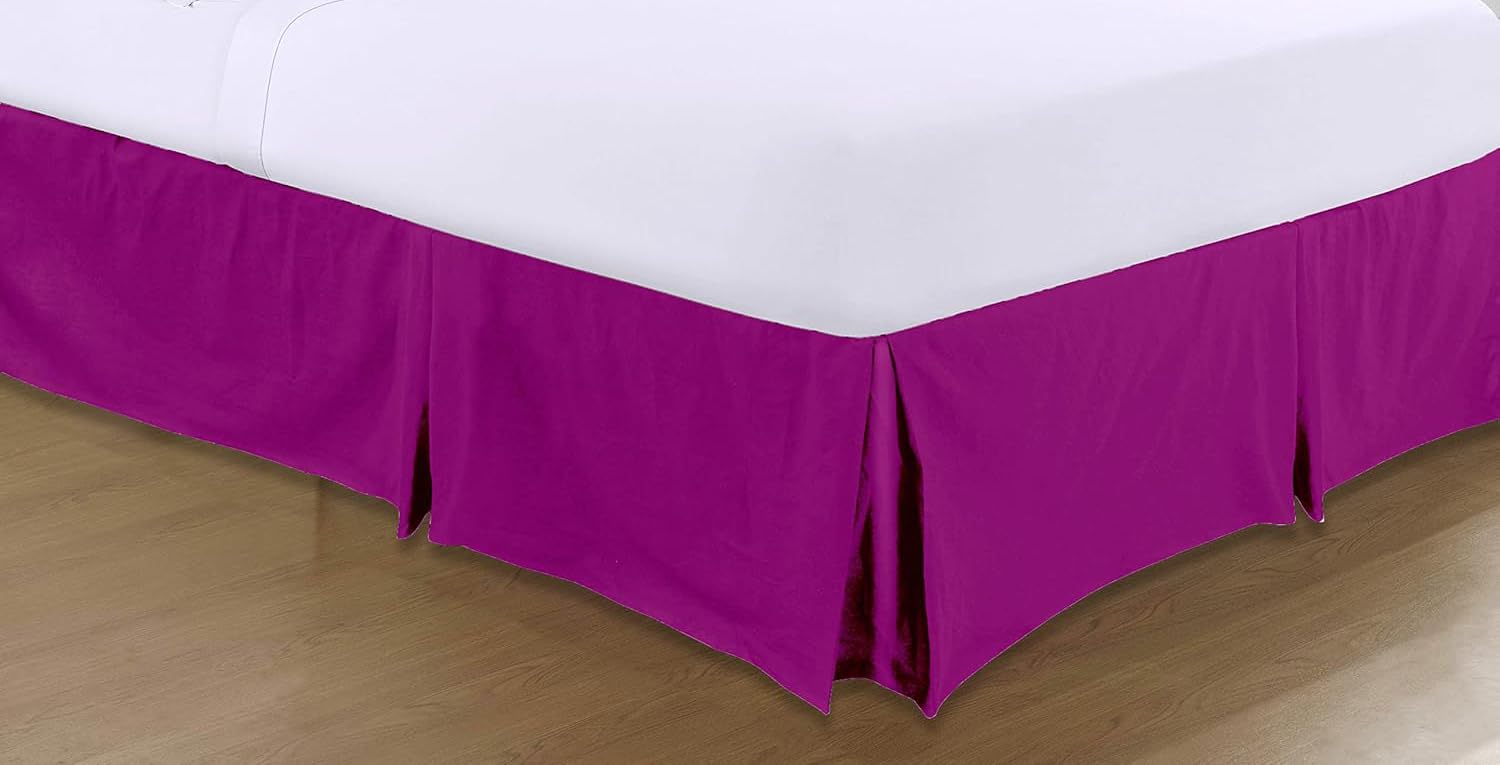 A ATH COLLECTION Pleated Base Valance Sheet Easy Care Polycotton Base Valances Bed Skirt with 40 CM Valance Drop (Double, Fuchsia) — image 1