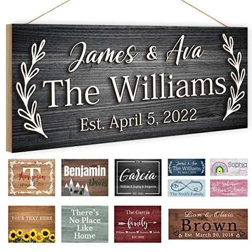 Custom Wood Sign for Home Decor, Hanging Wooden Name Sign Personalized Rustic Plaque Board for Wedding, Customized Signs Plank Decoration Gifts for Wall Art Family Farmhouse Kitchen, Rectangle