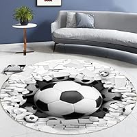 Rond vloerkleed Voetbal - zwart/wit