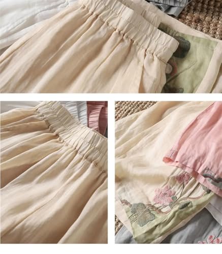 Women's Summer Chinese Loose Fit Embroidered Casual Pants Vintage Bell Bottoms Trouser4