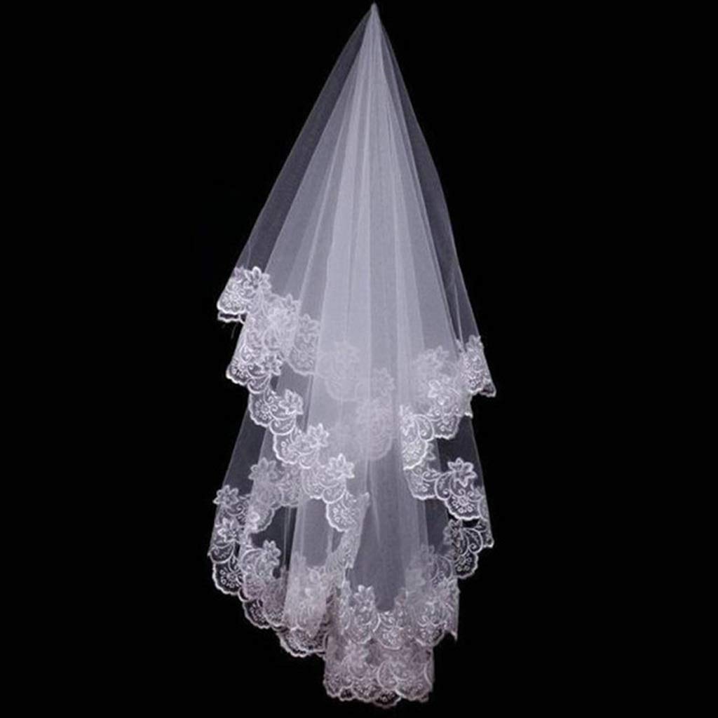 Velo de novia largo de 120 cm con borde de encaje elegante para peinados de boda