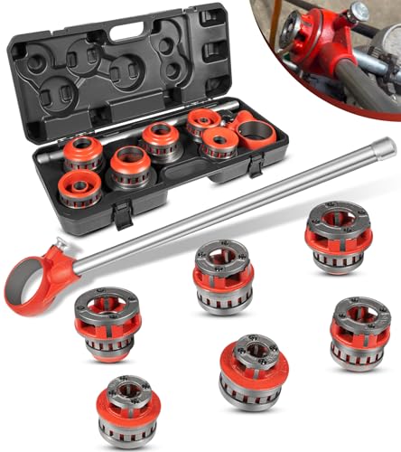 36475 12-R Manual Exposed Ratchet Pipe Threader Set with 6 NPT Die Heads, 1/2