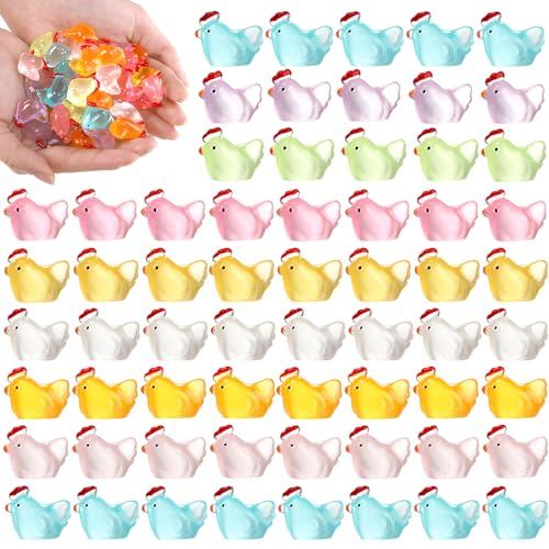 Lyellfe 120 Pack Mini Resin Chicken, Cute Animals Miniature Figures, Colorful Tiny Chicken Cake Topper for DIY Project, Garden, Dollhouse, Aquarium Decor, Glow at Night