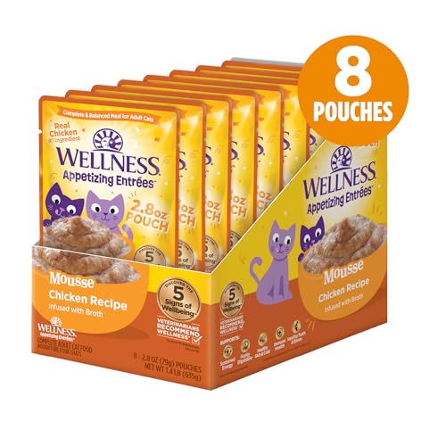 Image of Wellness Appetizing Mousse Flaked Adult Wet Cat Food, Natural, Protein Rich, Grain Free, Chicken Recipe, 2.8 oz, Pack of 8 Pouches