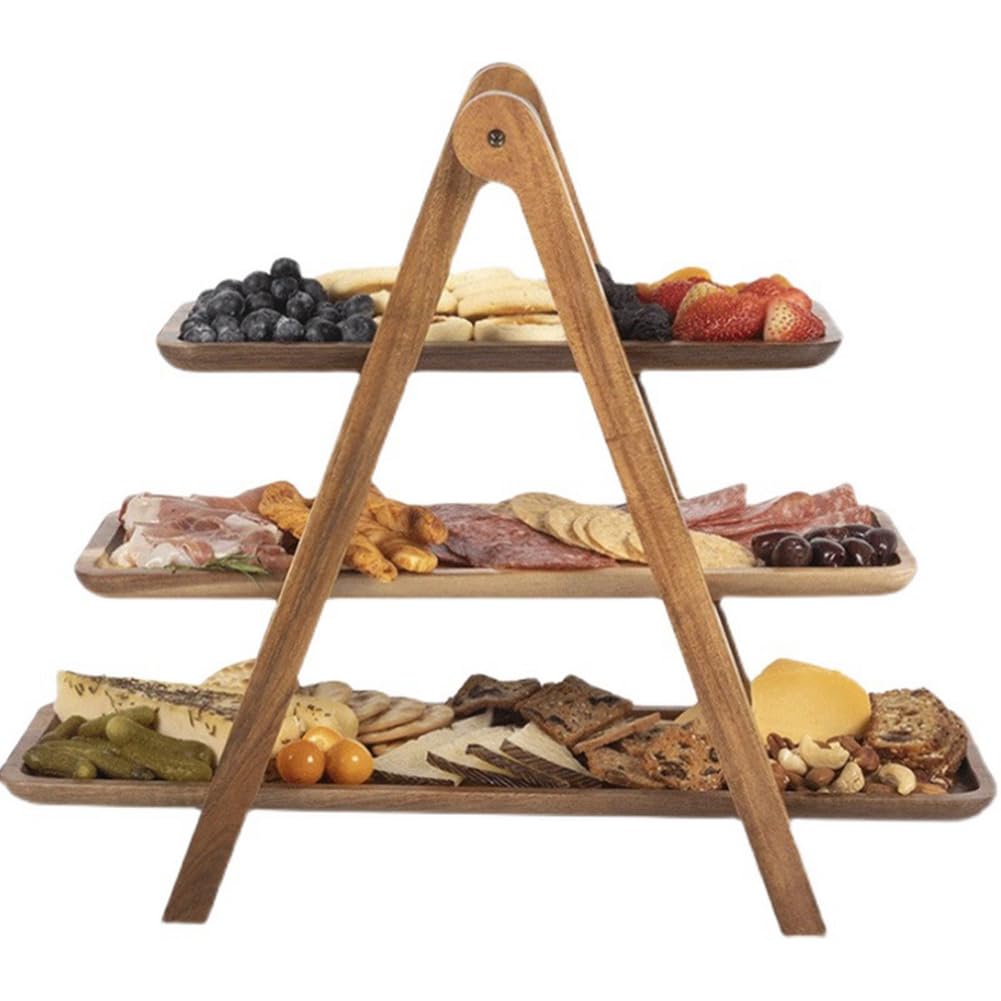 Knadgbft 3 Tier Wood Tiered Tray Decor Cake Stand Farmhouse Tiered Tray Party Serving Dishes and Trays