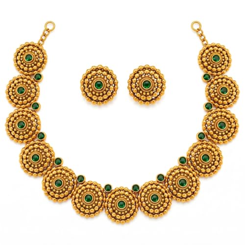 Image of Traditional Haram Necklace Set with Jhumka Earrings for Women, 22K Gold Plated Temple Jewellery Set for Wedding, Festival, Navratri, Dussehra, Diwali & Special Occasions