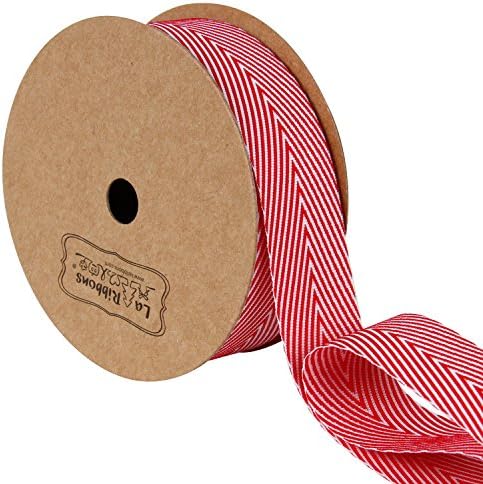 LaRibbons Twill Chevron Stripes Ribbon/Gift Wrap Ribbon, 1 Inch by 10 Yard/Spool, Red