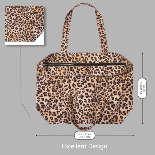 Image of TOPDesign 1-Pack Canvas Tote Bag with an External Pocket, Reusable Grocery Shopping Bag, Top Zipper Closure, Daily Essentials (Leopard)