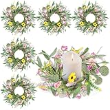 6 Pcs Spring Summer Candle Rings Wreath Artificial Flowered Swags Wreaths Mini Floral Kitchen Cabinets Wreaths Pillar Candle Holder for Wedding Spring Summer Home Door Tabletop Decoration