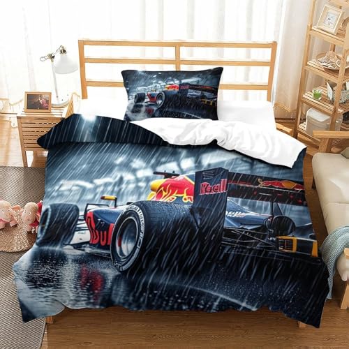 LILIlaobiao Single（135x200cm） Bull Racing Bettwäsche Mit Zip-Verschluss, Komfortabel Formulaone Bettbezug Bed Set Mit Kissenbezüge: 80 X 80cm, Mikrofaser Quilt Cover