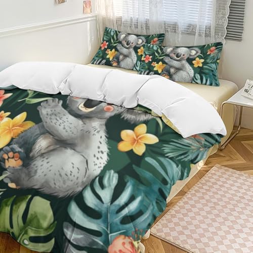 Juego de cama de koala con 3 piezas de microfibra suave y fundas de almohada 3