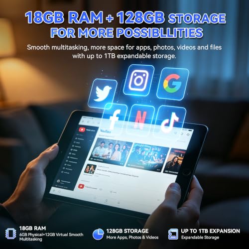 2026 Android 15 Tablet with Keyboard 10.1 Inch, 18GB RAM 128GB, WiFi, Gray | 2-in-1 tablet with keyboard, mouse, stylus and case. IPS display, 1TB expansion, WiFi, GPS and Bluetooth for work and study. - image 4