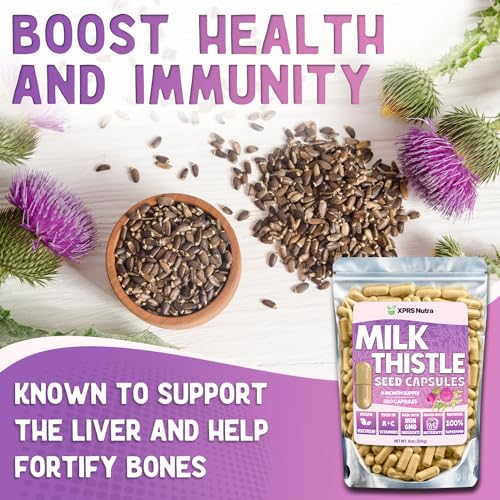 Image of XPRS Nutra Milk Thistle Seed Capsules - 360 Count (6 Month Supply) Premium Milk Thistle Supplement Rich in Silymarin to Support the Liver and Digestion - Pure, Non-GMO Cardo Mariano Pills