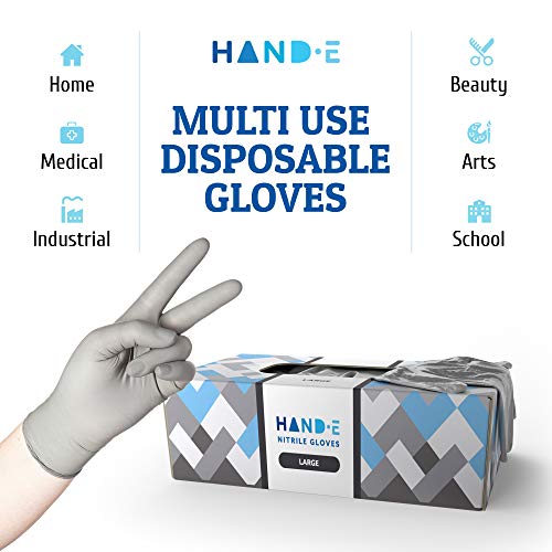 Hand-E Disposable Grey Nitrile Gloves Large - 400 Count - Kitchen Gloves - Powder Free, Latex Free Medical Exam Gloves with Textured Grip Fingertips - Cleaning, Salon, Painting - Thumbnail 7