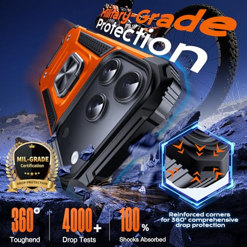 Image of Anqrp Heavy Duty Case for iPhone 17 Pro Case with Enhanced Ring Holder Grip Stand, Military Grade Shockproof Rugged Drop Protective Silicone Hard Slim iPhone 17 Pro Phone Case Cover,Orange