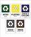 kamiustore Pack di 5 Cartelli Adesivi 13,5 x 20 cm Raccolta differenziata per rifiuti - Carta, Secco, Umido, Vetro, Plastica