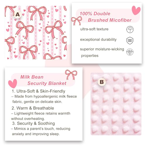 Image of Viviland Toddler Nap Mat, Rolled Sleeping Mats with Pillow and Minky Dot Blanket for Girls, Kids Slumber Bag Nap Mat for Preschool, Daycare, Kindergarten, Travel Camping - Pink Bow