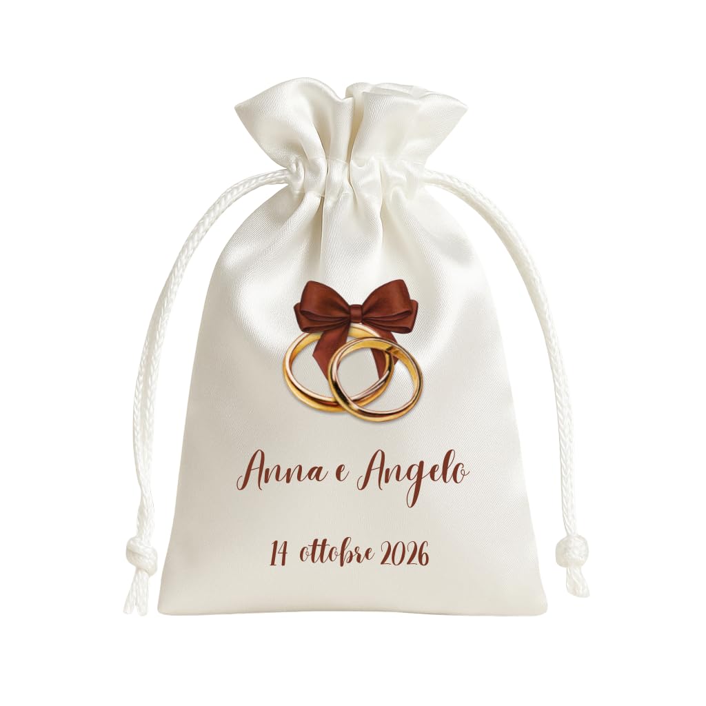 Cormar Sacchetto Portaconfetti Personalizzato per Matrimonio, con Nome e Data, Chiusura con Cordoncino, Kit 12 pezzi (FIOCCO BORDEAUX)