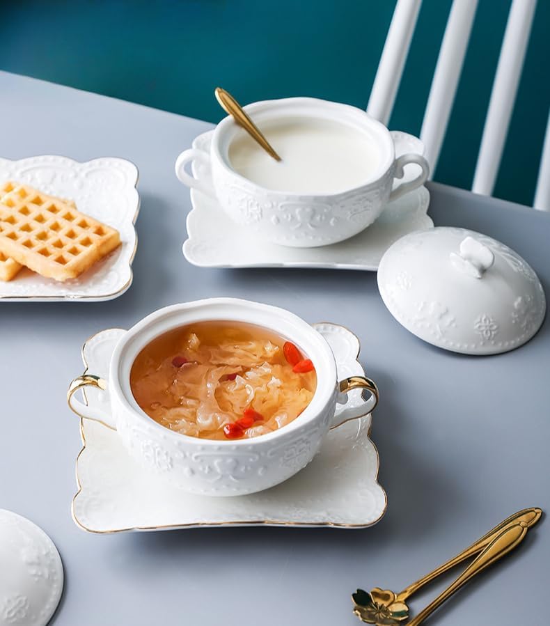 Aoccqkfライト高級食器ツバメの巣ボウル双耳デザートボウルインターネット有名人オートミールフルーツサラダボウル朝食カップスープボ