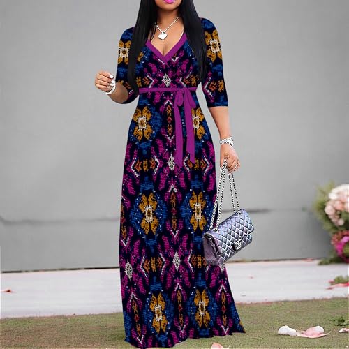 Image of Women Plus Size 3 /4 Sleeve V Neck Maxi Dress with Pockets | Soft fabric relaxed fit three quarter sleeve v neck with pockets for party and daily wear