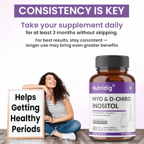 Image of PCOS Supplement For Women | Myo & D-Chiro Inositol - 40:1 Ideal Ratio | High Purity Pharma Grade Ingredients | 2000 Mg Myo-Inositol & 50 Mg D-Chiro-Inositol | For Hormonal Balance, Ovarian Health & Healthy Regular Menstruation | 60 Veg Capsules (Pack of 3) | 3 Months Supply