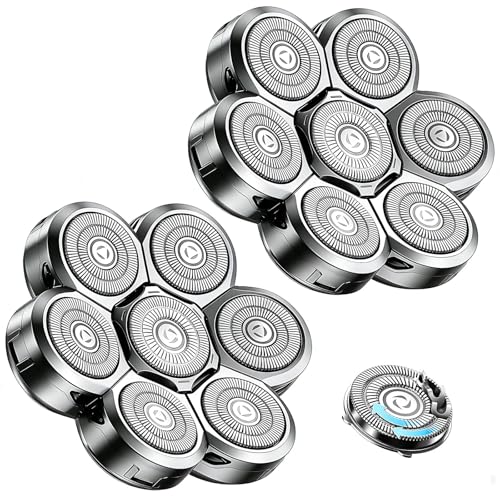 7 Head Shaver Replacement Heads for Freebird Bald Men Head Shavers for Men Shaver Replacement Blades for SHPAVVER/Wyklaus/Cyruzi Shaver Head (Silver/2 count)