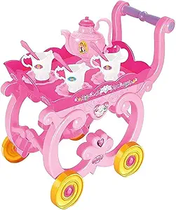 AMAFLIP Tea Trolley 32 Pcs Set Tea cart for Kids Princess Serving Trolley Mini Trolley Tea Set for Kids Best Gift for Kids (Latest 2023)