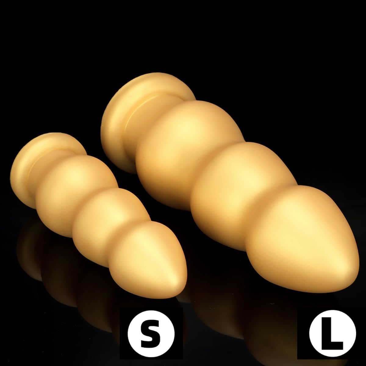 Gienocy Gold Silicone XX Huge Dildo Analdildo with Thick Anal Beads Butt Plug Dildos Vaginal Prostate Massage Stimulation Sex Toys with Strong Suction Cup for Female Male Gay Advanced Player (L): S