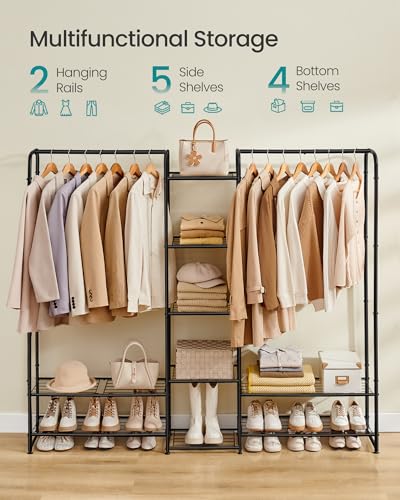 SONGMICS 72-Inch Portable Wardrobe Closet with Shelves - Heavy Duty Clothes Rack, Black